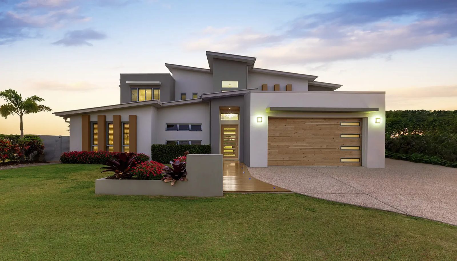 A modern home with a freshly maintained garage door